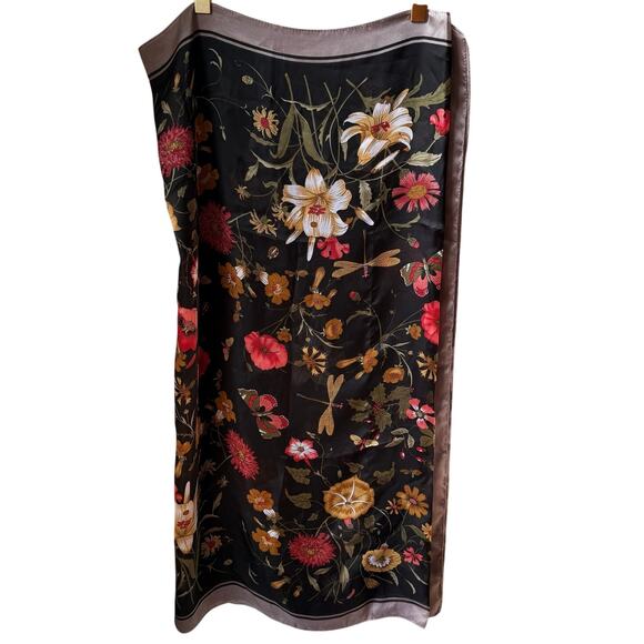 NWT Gai Mattiolo Silk Scarf Shawl Botanicals Florals Butterfly Dragonfly READ - Picture 2 of 9